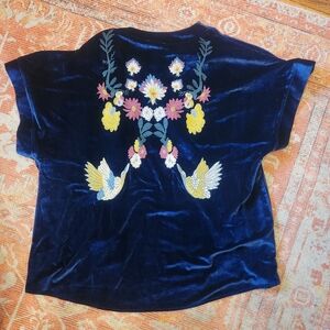 Entro midnight blue velvet embroided kimono, large